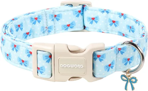 Vista 17 de DOGWONG Collar para perro de San Valentín, collar ajustable de algodón con corazón de caramelo azul, perfecto para perros pequeños a medianos