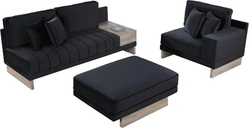 Vista 7 de Lilola Home Memphis - Sofá modular reversible de terciopelo negro de 122.5 pulgadas de ancho con compartimento de almacenamiento, cajón, puertos