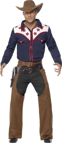 Vista 3 de Smiffys Disfraz de vaquero Western Rodeo para hombre, camisa, chaps y sombrero, Multi