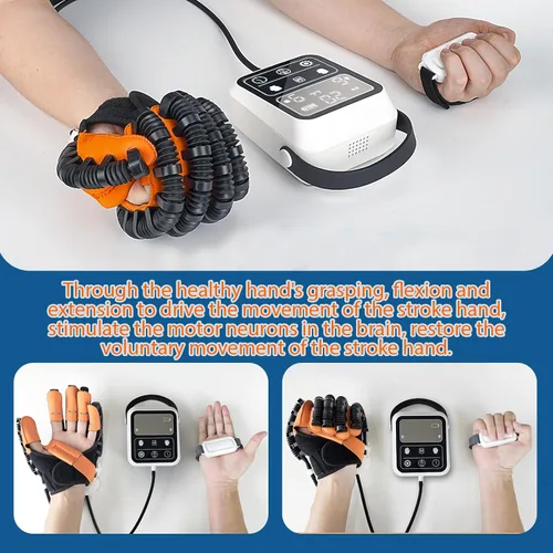 Vista 5 de Guante robot de rehabilitación para recuperación de accidente cerebrovascular, guante robótico de terapia de mano para dedos de mano izquierda