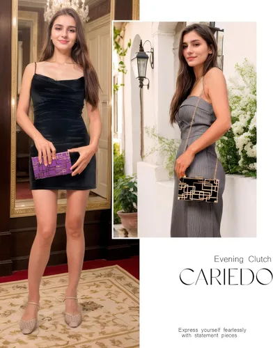 Vista 4 de CARIEDO Bolso Elegante de Noche para Mujer, Elegante Bolso de Mano de Terciopelo Exquisito, Bolso de Metal Hueco, para Promesa, Boda, Fiesta