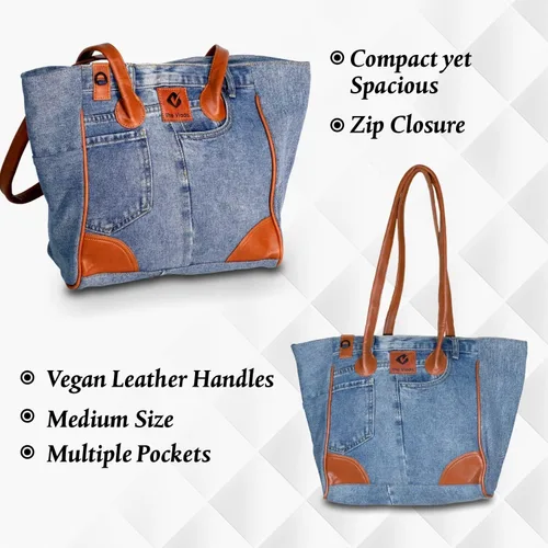 Vista 8 de THE VIADO Bolso de hombro de mezclilla para mujer, bolso de mano de gran capacidad con retro