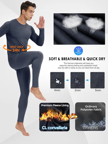 Vista 7 de CL convallaria Paquete de 2 calzoncillos térmicos largos para hombre, forro polar suave, capa base para clima frío, tallas XS-4XL