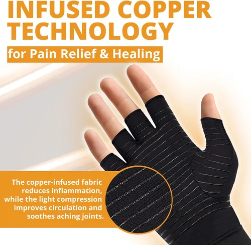 Vista 4 de Fititude Half Finger Compression Gloves with Copper Infusion for Arthritis Pain Relief and Swelling Support