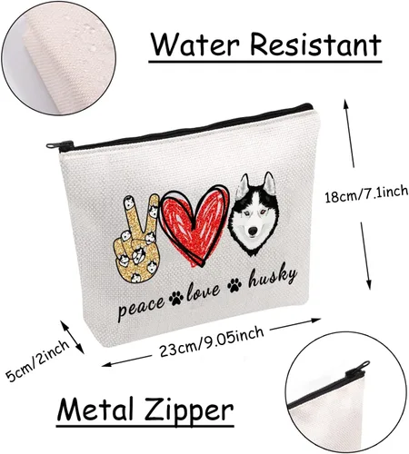 Vista 2 de JXGZSO Divertido perro husky regalo paz amor husky bolsa de cosméticos husky amante de perros regalo bolsa de maquillaje bolsa de cremallera