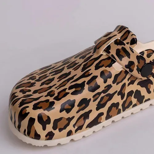 Vista 4 de Zuecos de jardín para mujer, zapatos cómodos de EVA sin cordones, bonitos zuecos impermeables impresos para enfermeras, hogar, exteriores, cocina