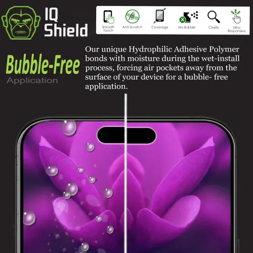 Vista 5 de IQShield Paquete de 2 protectores de pantalla para iPhone 15 Pro de 6.1 pulgadas, fácil de instalar, antiarañazos, película de TPU transparente