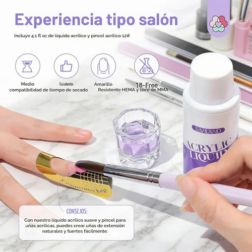 Vista 2 de SAVILAND Líquido acrílico para uñas monómero: monómero líquido acrílico sin amarillamiento de 4 onzas con cepillo de uñas #12 para aplicación