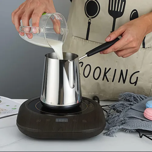 Vista 3 de Ibrik Cezve - Cafetera turca, calentador de leche y café de acero inoxidable, cafetera árabe Briki, olla para fundir chocolate y mantequilla