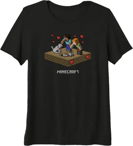 Vista 3 de Minecraft Camiseta de primera calidad para el día de San Valentín Petting Affectionately Group Shot, Negro