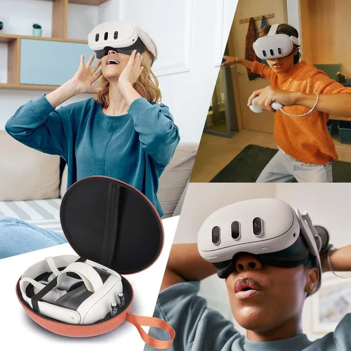 Vista 6 de Funda protectora para Meta Quest 3, funda rígida de transporte para Meta Quest 3 VR, kit de controlador de auriculares Meta Quest 3, funda