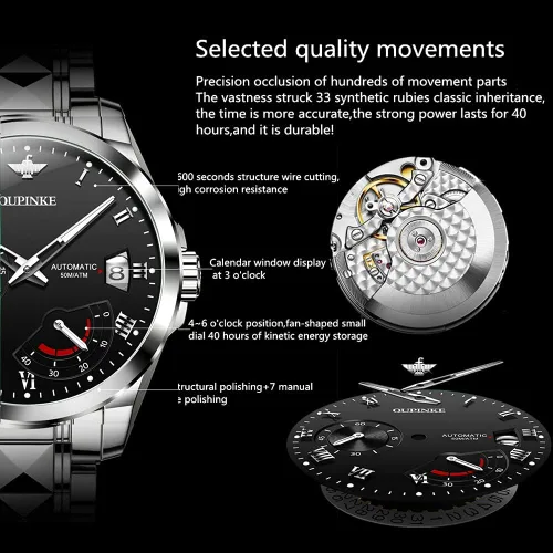 Vista 3 de OUPINKE Relojes automáticos para hombre, resistentes al agua, con cuerda automática, para hombre, relojes mecánicos automáticos