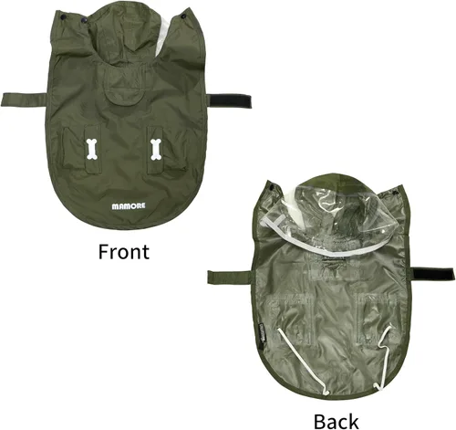 Vista 2 de Chubasquero impermeable para perros, ropa impermeable ajustable con tira reflectante y ligera con capucha tipo poncho (Verde Ejército, XS)