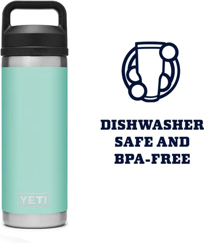 Vista 5 de YETI Rambler Botella de 18 oz, aislada al vacío, de acero inoxidable con tapa Chug, Seafoam Verde mar