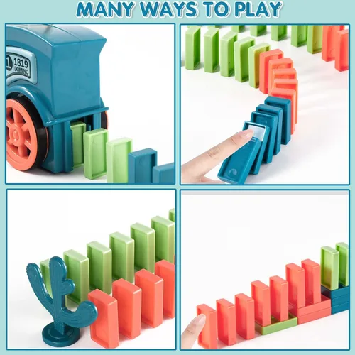 Vista 5 de Juego de 200 juguetes de tren de dominó, juego creativo de construcción y apilamiento automático para niños de más de 3 años, juguetes Montessori
