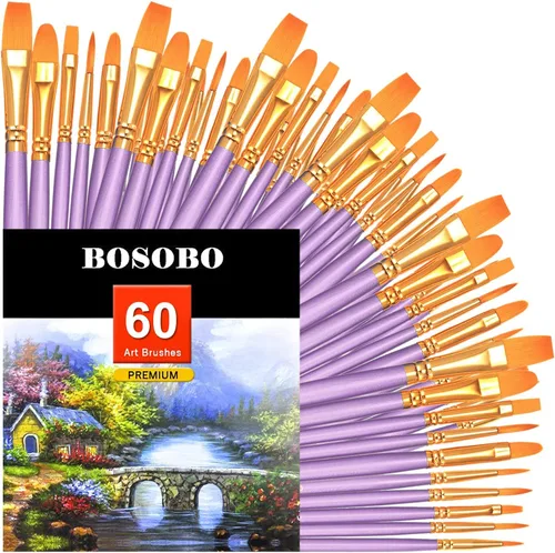 Vista 11 de BOSOBO Juego de pinceles de pintura, 10 pinceles de punta redonda puntiaguda, pinceles de nailon para artistas de cabello acrílico, acuarela