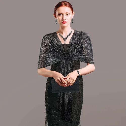 Vista 3 de Tiamon Juego de 5 piezas de joyas de diamantes de imitación, chales y envolturas formales para mujeres, vestidos de noche, bodas nupciales