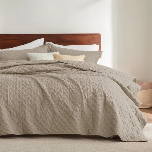 Vista 10 de Bedsure Quilts Twin Size - Lightweight Bedspreads Twin Size with Basket Weave Pattern, Soft Quilt Bedding Set, Grey Comforter Set Coverlet for All