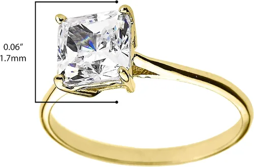 Vista 3 de Anillo de compromiso solitario de corte princesa de oro amarillo de 10 quilates