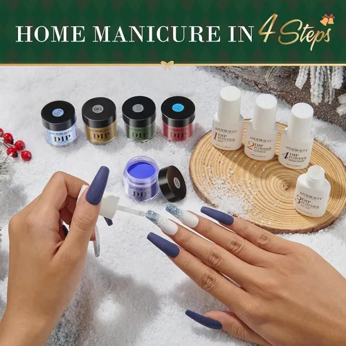 Vista 8 de AzureBeauty - Kit de 31 piezas de polvo de inmersión para uñas, otoño, invierno, rojo y verde con purpurina