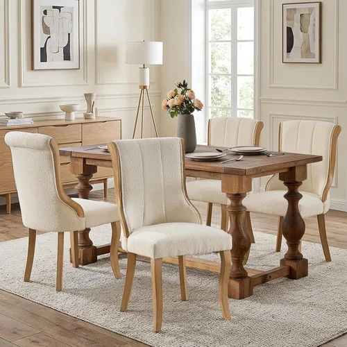 Vista 120 de SoarFlash Juego de 2 sillas de comedor de terciopelo, silla lateral de respaldo alto, silla lateral moderna tapizada de alta gama con botones Beige