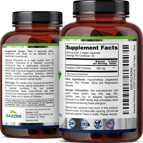 Vista 8 de Zazzee Citicoline CDP Colina 300 mg, 120 cápsulas veganas, veganas, sin OMG y totalmente naturales, grado premium, contiene estabilizadores orgánicos