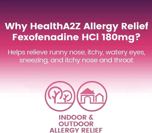 Vista 4 de HealthA2Z Clorhidrato de fexofenadina 180 mg, antihistamínico para alivio de alergias, antihistamínico 24 horas para alivio de alergias
