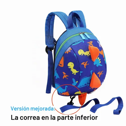 Vista 2 de DB Mini mochila de dinosaurio para niños pequeños con correa, arnés para niños y bebés (azul oscuro)