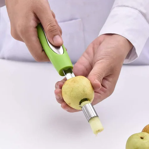 Vista 5 de Herramienta de extracción de descorazonador de pera de manzana de acero inoxidable con borde dentado afilado, herramienta removedor de núcleo