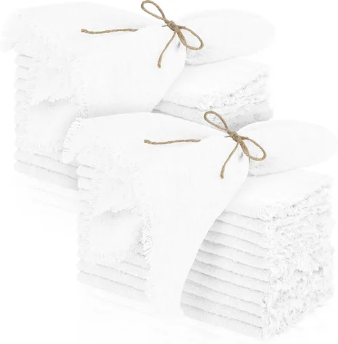 Vista 14 de TURSTIN 12 Piezas de Servilleta de Lino de Algodón Servilleta de Tela Hecha a Mano con Flecos 17 x 17 Pulgadas Servilletas Suave para Cenas Bodas