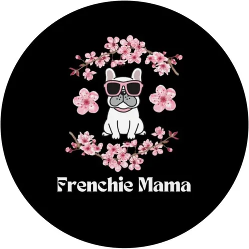 Vista 3 de Bulldog francés mamá piel mamá mamá rosa flores Sakura PopSockets intercambiables PopGrip