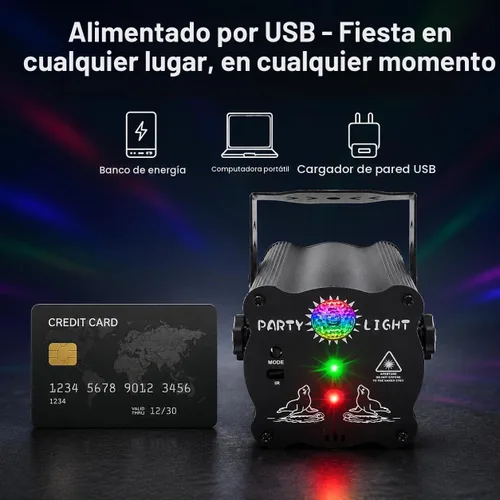 Vista 5 de Luces de fiesta para DJ, luces de discoteca activadas por sonido con control remoto para fiesta de baile, karaoke, sala de estar, pub Proyector
