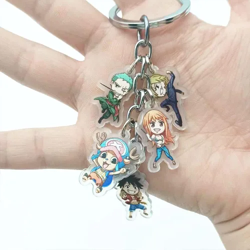 Vista 4 de Llavero de una pieza, figura de anime Roronoa Zoro Luffy llaveros de anime con patrón de doble cara