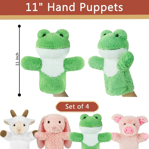 Vista 2 de Juego de marionetas de mano de animales de granja de 11 pulgadas, suaves y realistas, juguetes de cabra, cerdo, conejo, marioneta de rana para niños