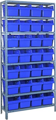 Vista 158 de Quantum QSBU-245BK Heavy Duty Shelving Unit with (7) Shelves and (24) QUS245 Black Bins for Garage Warehouse Storage Distribution 400 lb Load