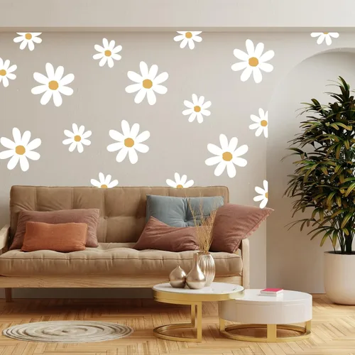 Vista 3 de Calcomanías de pared con diseño de margaritas blancas, calcomanías de pared de margaritas grandes, calcomanías florales para niños, niñas