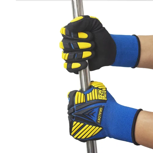 Vista 5 de 3 pares de guantes de trabajo, guantes resistentes a los impactos con goma para hombres y mujeres, guantes de nitrilo resistentes a cortes, guantes