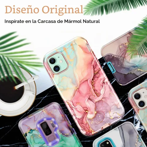 Vista 7 de CASEFIV Funda compatible con iPhone 11, patrón de mármol 3 en 1, resistente a prueba de golpes y caídas, cuerpo completo, policarbonato duro y A-oro