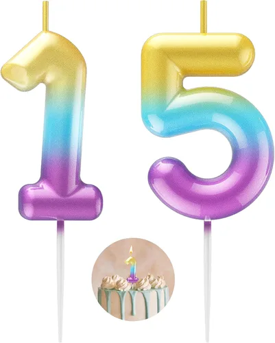 Vista 138 de Vela Azul Número 15 de Cumpleaños Velas 3D de Número para Pastel de Cumpleaños Decoración de Fiesta de Cumpleaños Suministros para Boda