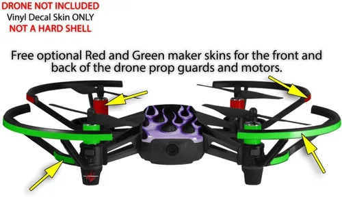 Vista 3 de Skin Decal Wrap Pack 2 para DJI Ryze Tello Drone Flames Metal Purple Drone NO Incluido