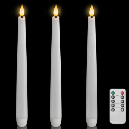 Vista 18 de Homemory Velas cónicas cerosas sin llama de 11 pulgadas con temporizador remoto, 3 velas cónicas que funcionan con pilas con llama parpadeante