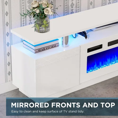 Vista 3 de LUXOAK Soporte de TV Moderno para Chimenea con Chimenea Eléctrica de 36", Consola Multimedia Completa con Almacenamiento Abierto, Centro