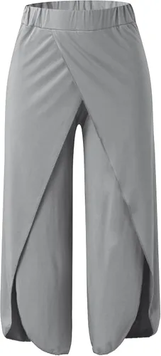 Vista 3 de Pantalones fluidos para mujer, cintura alta, pierna ancha, pantalones de yoga, pilates, divididos, pierna ancha, pantalones de verano