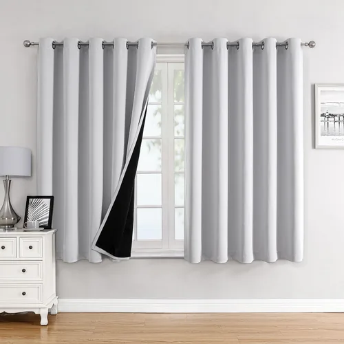 Vista 17 de ChrisDowa Cortinas 100% opacas de 63 pulgadas de largo para dormitorio con forro negro, 2 capas gruesas totalmente opacas con aislamiento térmico