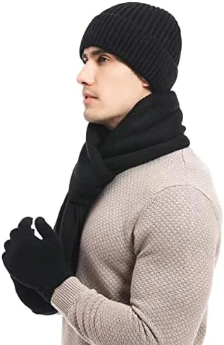 Vista 3 de Maleroads Conjunto de guantes y bufanda para hombre, gorro grueso con forro polar de invierno