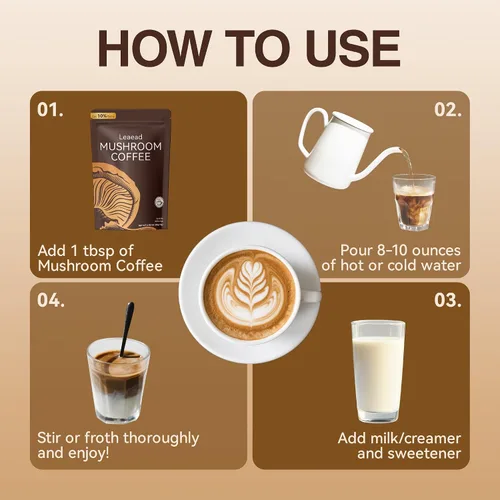 Vista 6 de Orgánico con 6 hongos adaptogénicos y aceite MCT café de hongos para una mejor energía enfoque digestión inmunidad con cola de pavo Shiitake