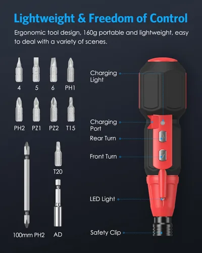 Vista 3 de AMIR Destornillador eléctrico inalámbrico, juegos de destornilladores eléctricos recargables, kit de herramientas de reparación automática portátil