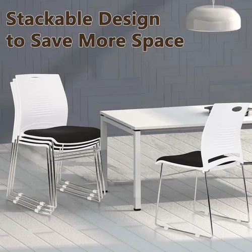 Vista 5 de CLATINA Silla apilable para oficina en casa, sillas apilables de recepción con base de trineo de metal, silla de banquete, sala de conferencias