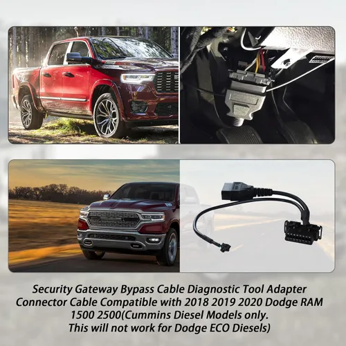 Vista 2 de Cable de derivación de puerta de enlace de seguridad, adaptador de herramienta de diagnóstico, cable conector compatible con Dodge Cummins RAM 1500