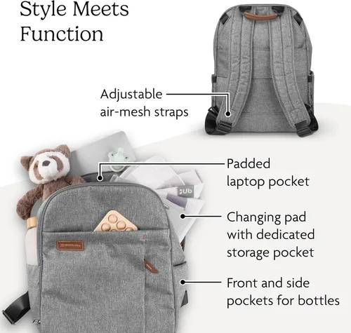 Vista 3 de UPPAbaby Mochila cambiador - Bolsillo para botella y portátil, funda para carrito - Ada Ada-sand Melange Cuero Castaño